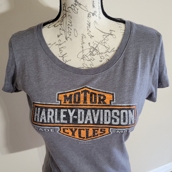 Harley Davidson Grey & Orange Tee - Picture 3 of 4